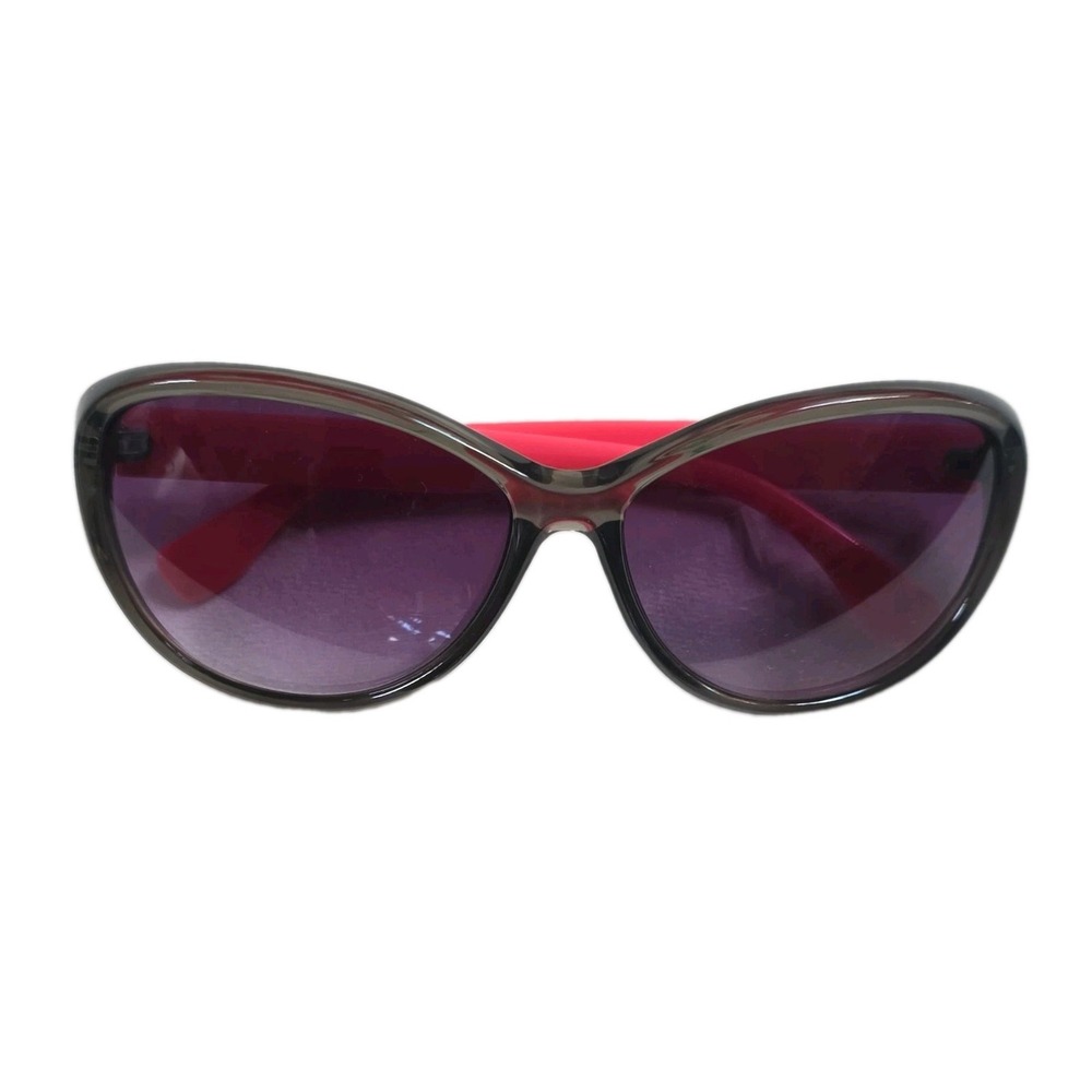 Betsey Johnson Translucent Grey Cat Eye Sunglasses Hot Pink Arms Heart Cutouts